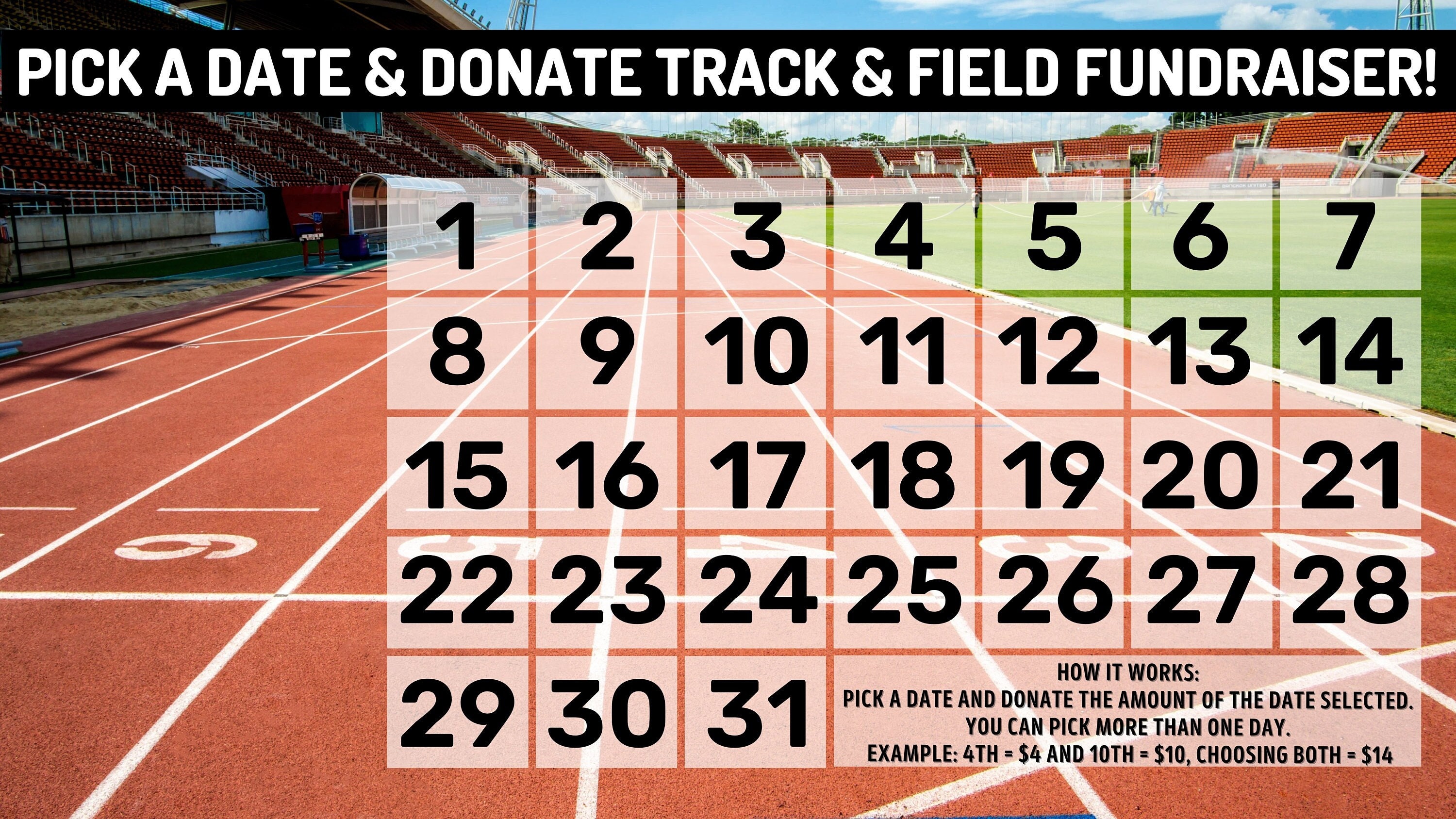 Track and Field Fundraiser Pick a Date & Donate Calendar Etsy