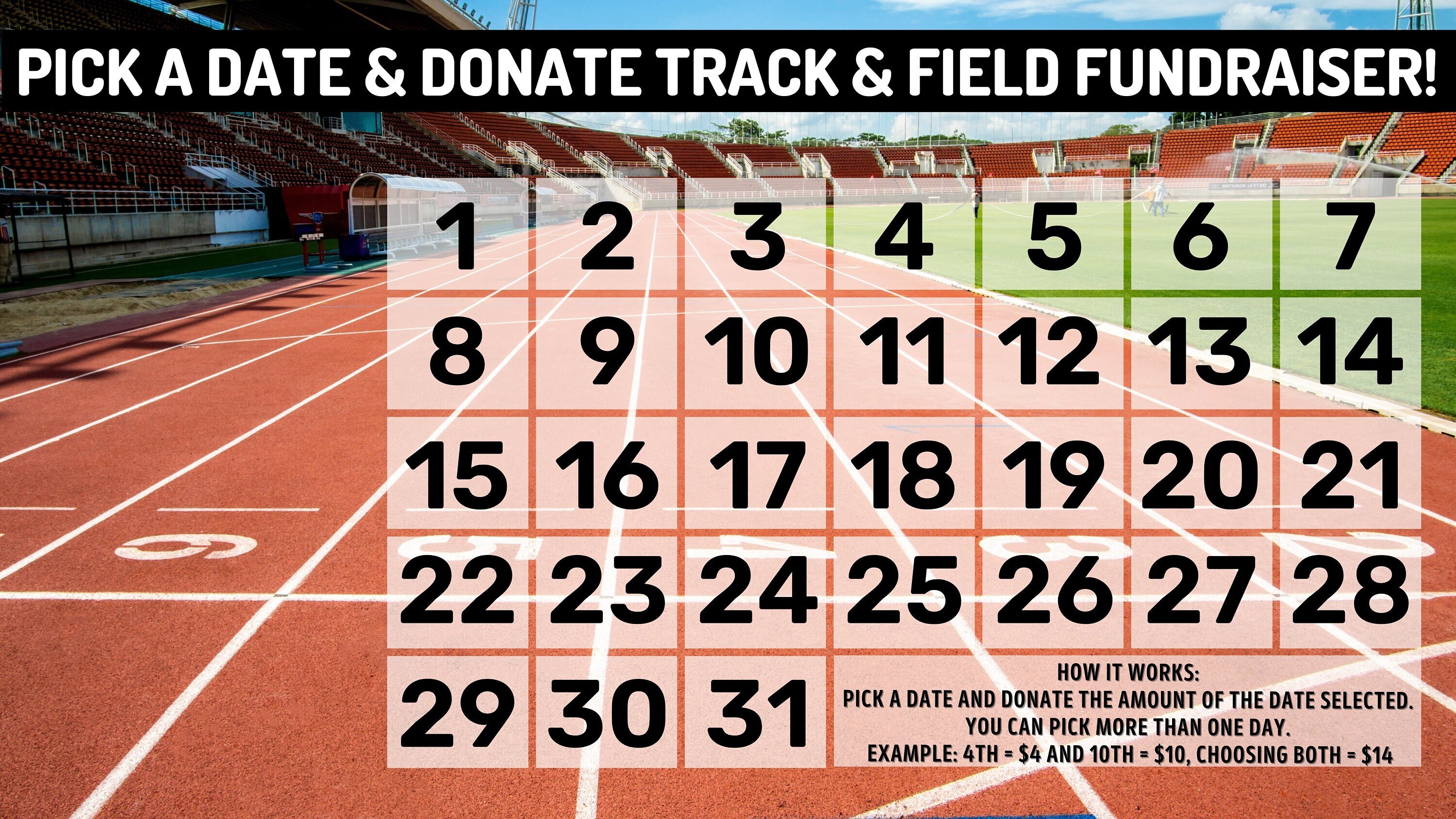 Track And Field Fundraiser Pick A Date Donate Calendar Etsy