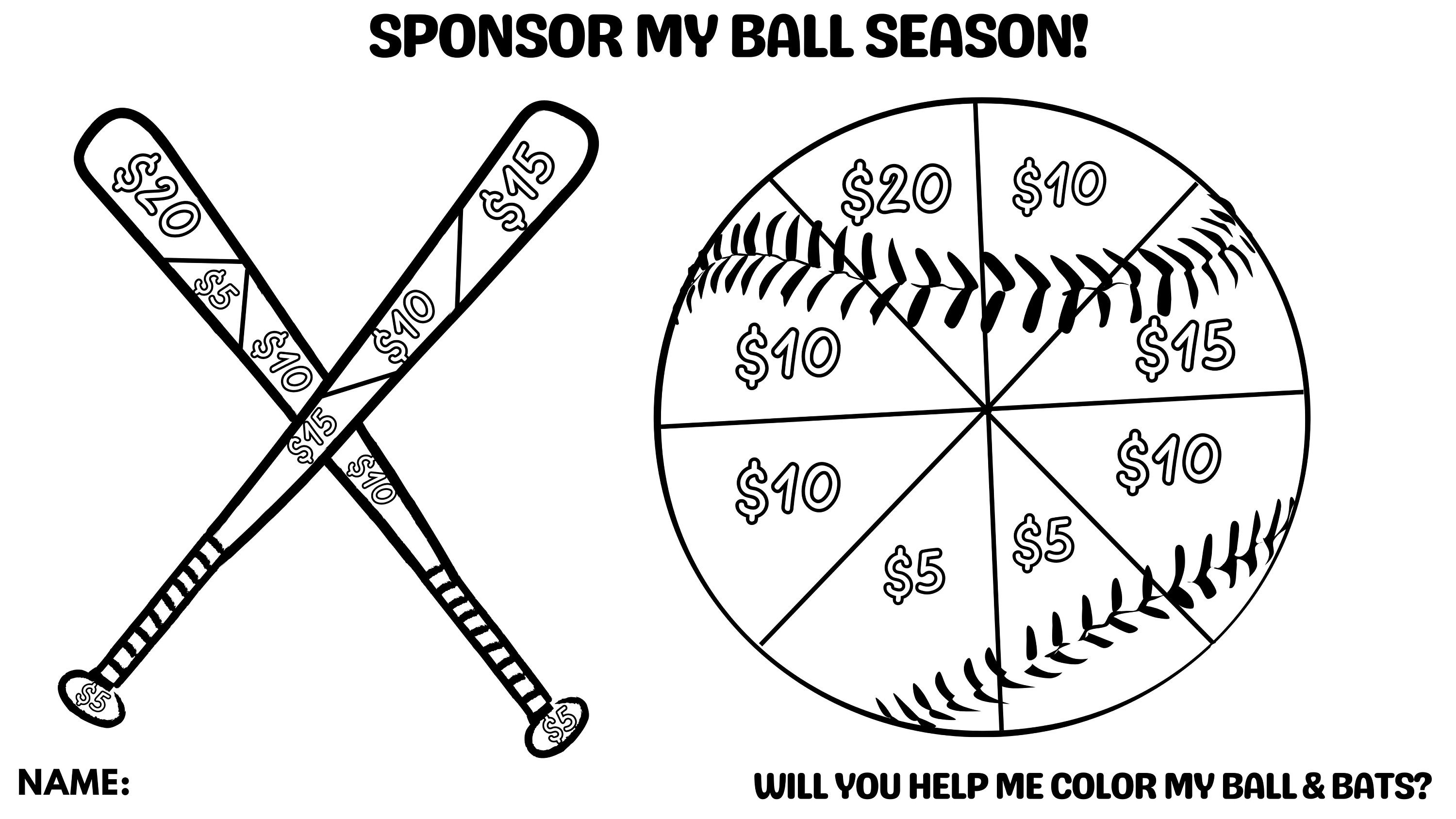 Baseball / Softball "Color Me" Fundraiser - Sponsor my season!