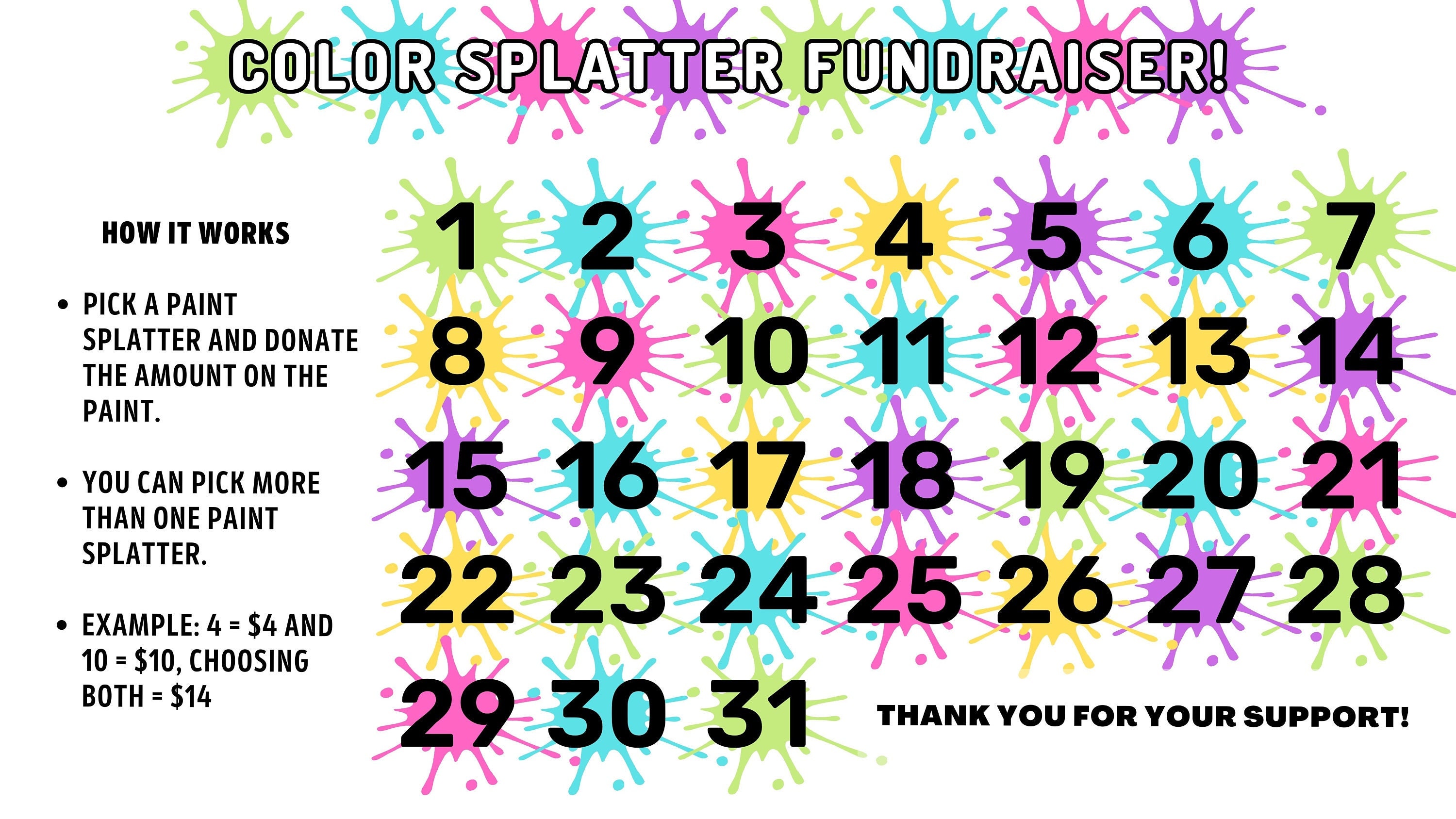 Color Fun Run Fundraiser - Pick a Date & Donate! Calendar Fundraiser ...