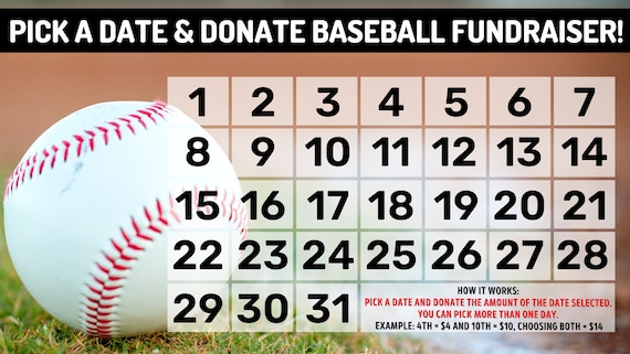 Baseball Fundraiser Pick a Date & Donate Calendar Fundraiser, Pick a Date  to Donate Printable, Fundraiser, Digital Template - Etsy