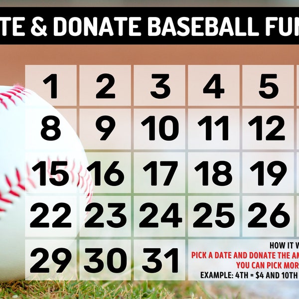 Baseball Pick a Date to Donate Etsy UK