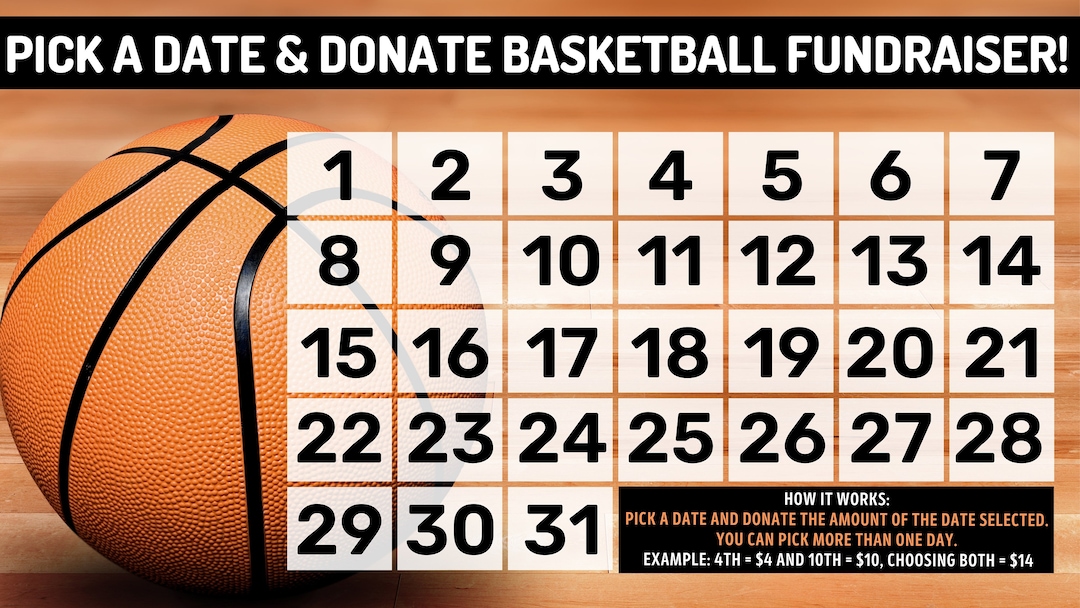 Basketball Fundraiser Pick a Date & Donate Calendar Fundraiser, Pick a Basketball Fundraiser Pick a Date & Donate Calendar Fundraiser, Pick a
