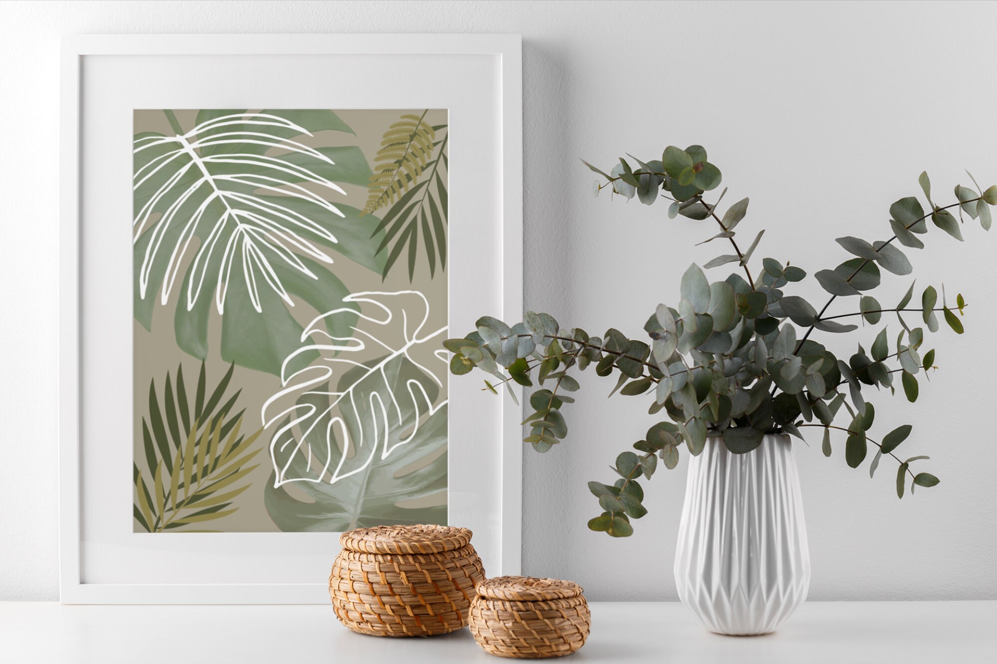 Botanical Large Leaf Artwork Floral Wall Art Instant Etsy