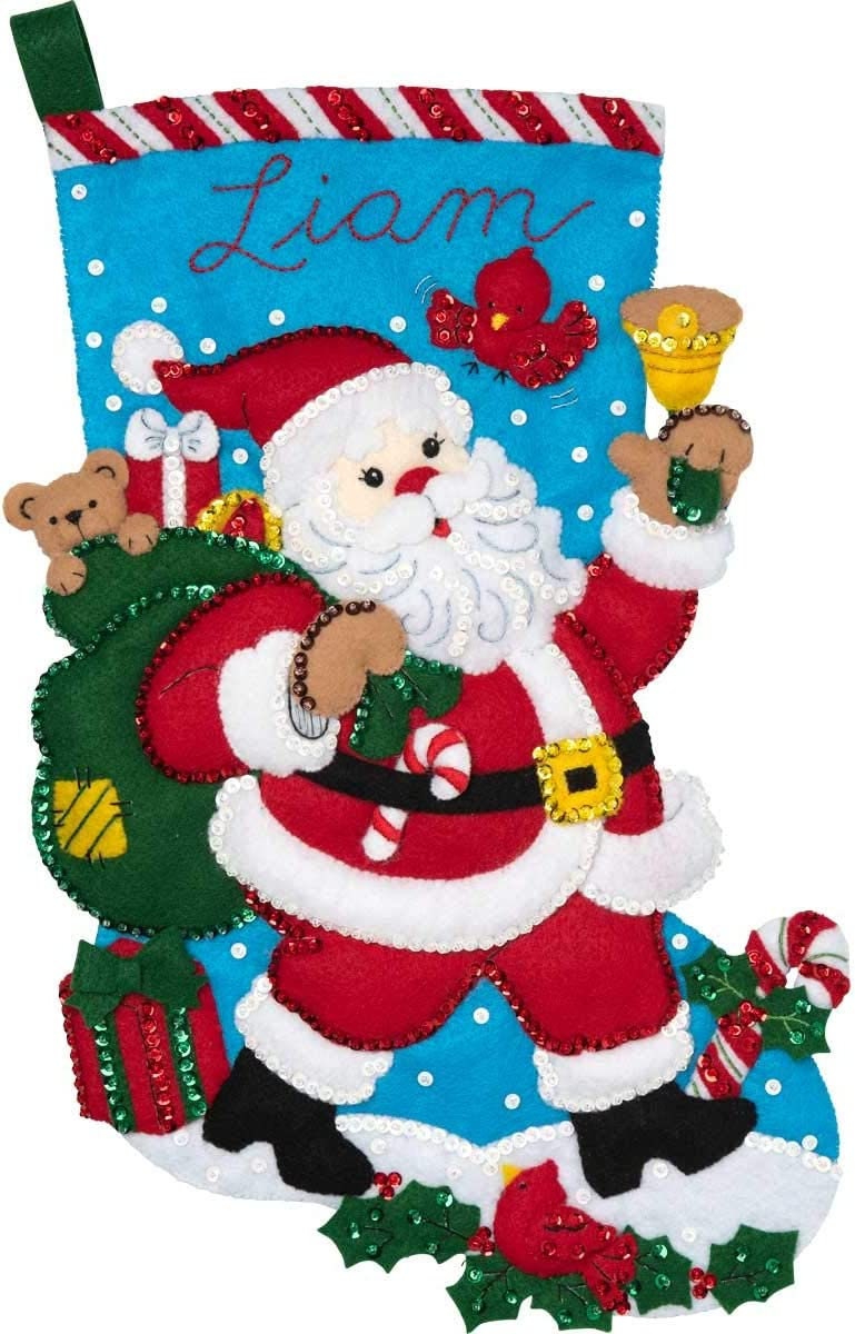 Bucilla Christmas Stocking Kit 32421 Frosty & Friends Partially Completed