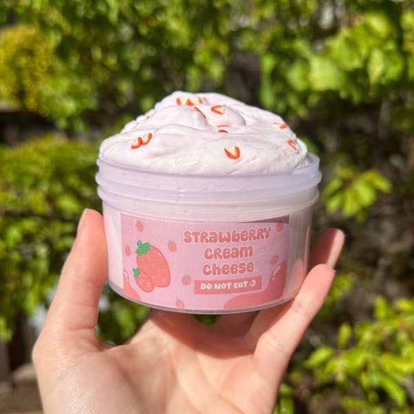 Slime de fromage à la crème aux fraises, Slime parfumé à la fraise, Tranches de pâte fimo incluses, cadeau Slime, Slime mignon, Slime au beurre, Bon grésillement