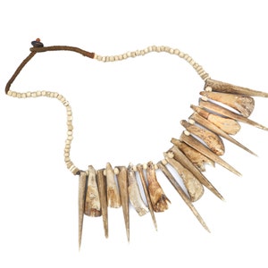 KIVI - Vintage Yak Teeth & Yak Bone Ceremonial Necklace from Nagaland, India - 07182