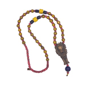 CHEKROVOLU - Vintage Brass Lion Shaman Necklace from Nagaland, India - 07176