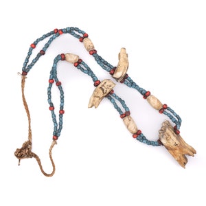 SINGH - Vintage Yak Teeth and Beaded Ceremonial Necklace from Nagaland, India - 07187
