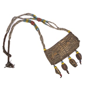LOTHA - Vintage Carved Yak Bone Tribal Faces Ceremonial Necklace from Nagaland, India - 07188