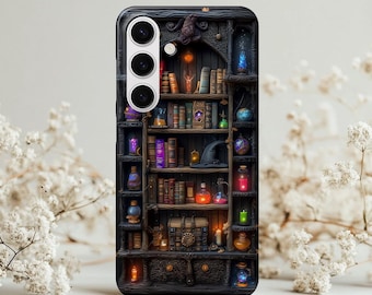 Dark Academia Bookcase Witchy Potions Apothecary Fall 3D Cell Phone Case,Bookish Autumn iPhone Samsung Case,Trendy Gift For Her, Birthday