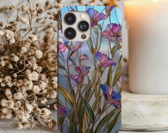 Lila wilde Blume Glasmalerei Luxe Glam Handyhülle, Blumen iPhone Samsung Hülle, Geschenk für sie, trendige Handyhülle, Geburtstagsgeschenk