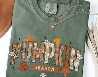 Retro Pumpkin Season TShirt, Autumn Leaves Fall Vibes Aesthetic Tee, Cozy Season Shirt, Shirt, Womens Fall Apparel, Thanksgiving Shirt Gift