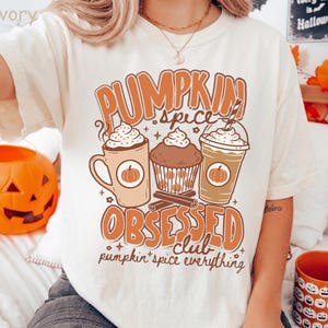 Comfort Colors Pumpkin Spice Obsessed Club Coquette Autumn Halloween TShirt, Fall Coffee Lovers Shirt, Womens Apparel, Trendy Graphic Tee