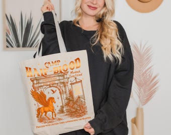 Camp Half Blood Montuk Long Island Pegasus Percy Jackson Cotton Canvas Tote Bag | Eco-Friendly Bag, Gift for Her Him, Market Shopping,Travel