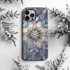 Iridescent Snowflake Stained Glass Christmas Luxe Glam Cell Phone Case, Winter Holiday iPhone Samsung Case, Trendy Gift For Her, Birthday