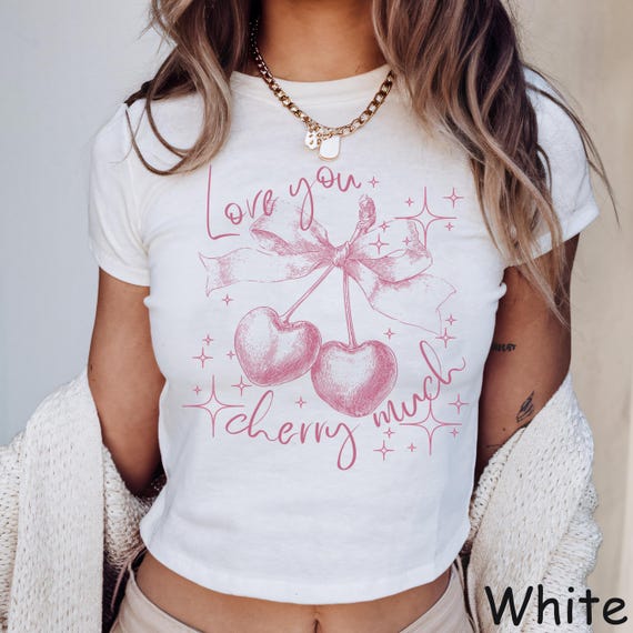 Love You Cherry Much Coquette Bow Vintage Valentine Crop Top, Cute VDay Shirt, Womens Valentine Tee, Cute Valentine Outfit, Gift for Her