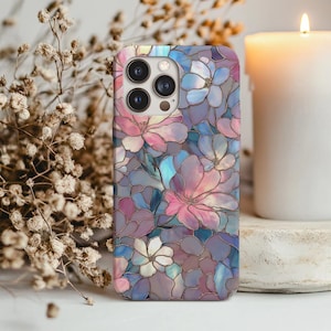 Iridescent Wild Flower Stained Glass Luxe Glam Cell Phone Case, Floral iPhone Samsung Case, Gift For Her, Trendy Phone Case, Birthday Gift