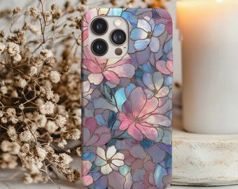 Irisierende wilde Blume Glasmalerei Luxe Glam Handyhülle, Blumenmuster iPhone Samsung Hülle, Geschenk für sie, trendige Handyhülle, Geburtstagsgeschenk
