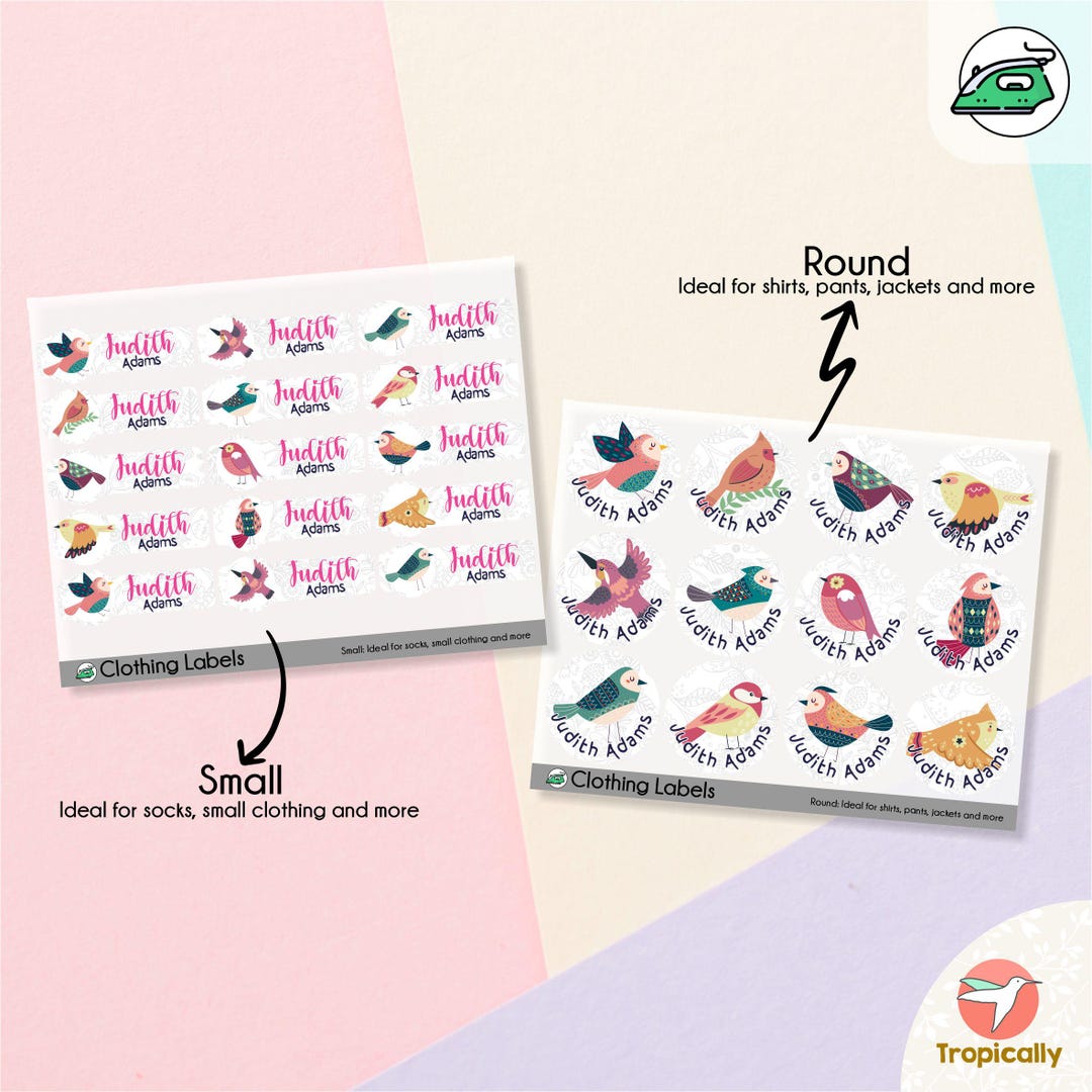 Wing Labels BLOOM WINGS Iron-on Name Labels | Birds Theme | Personalized Clothing ...