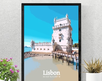 LISBON Tower Print, Lisbon Illustration, Portugal print, Lisbon Tower, Lisbon Print, Printable wall art. Ready made to print out