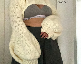Crochet Cropped Sweater Pattern: Beginner Friendly Balloon Sleeves