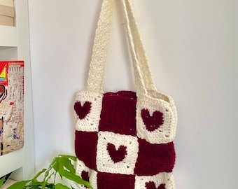 PATTERN hearted tote bag (pdf file only) pattern - Crochet Bag Pattern - Tote Pattern - crochet purse - shopping bag - handbag pattern