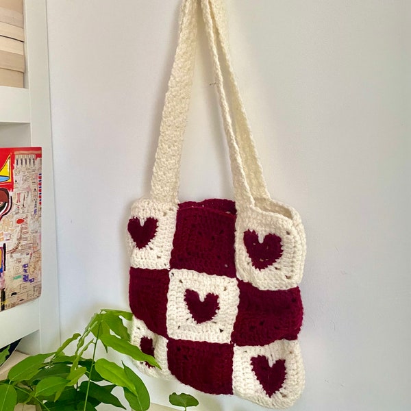 PATTERN hearted tote bag (pdf file only) pattern - Crochet Bag Pattern - Tote Pattern - crochet purse - shopping bag - handbag pattern