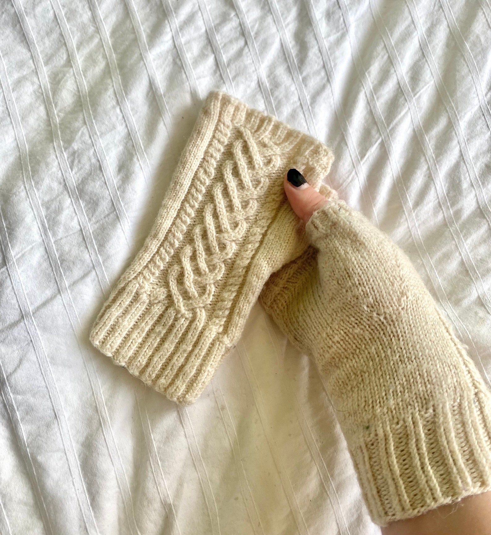 Cabled Fingerless Gloves Knitting Pattern: Magic Loop Mittens (PDF File ...