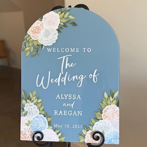 Custom Acrylic Welcome Sign | Painted Floral Art | Hand Painted | Wedding Acrylic Sign