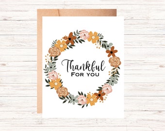 Thankful For You- Blank Greeting Card- Thanksgiving Card