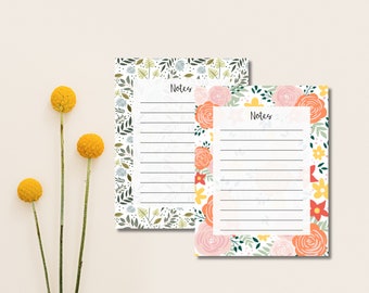 Floral Notepad- Tear Off Notepad - Lined Notepad- Notes