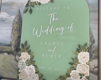 Hand-Painted Floral Acrylic Wedding Welcome Sign