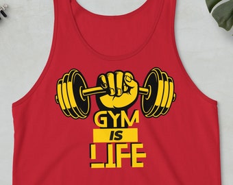 Mens Gym Tanktop, Gym is Life Workout T-shirt, Womens Activewear Gym Top, Inspirational, Motivational Muscle Shirt, Sleeveless Crossfit Tank