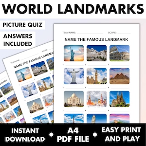 Quiz sur les monuments célèbres du monde • Quiz sur la géographie sur les pubs Partie sur les images • Quiz sur les images imprimables • Quiz sur l&#39;histoire des monuments célèbres • PDF