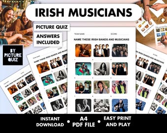 Irish Bands and Musicians Picture Quiz • St. Patricks Day Picture Round • Irish Celebrities Printable Pub Quiz • Digital Download •