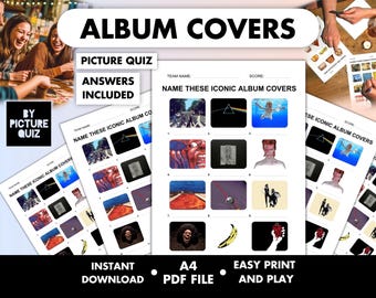 Bildquiz för ikoniska albumomslag • Utskrivbar bildrunda för pubquiz • Quiz för musikälskare • bildquiz • Digital nedladdning • Skriv ut och spela upp