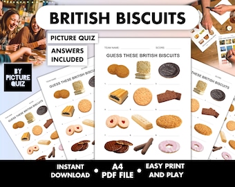 British Biscuits Picture Quiz • Guess the Biscuit Pub Quiz Picture Round • Printable Trivia • Print and Play Family Party Game •