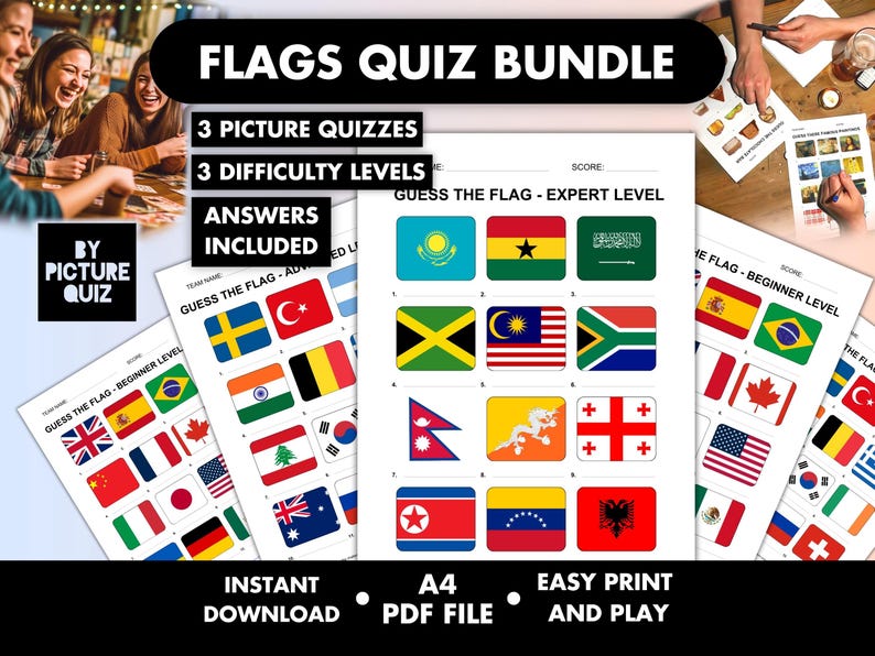 Flags Picture Quiz Bundle • Geography Guess the Flag • 3 Levels of ...