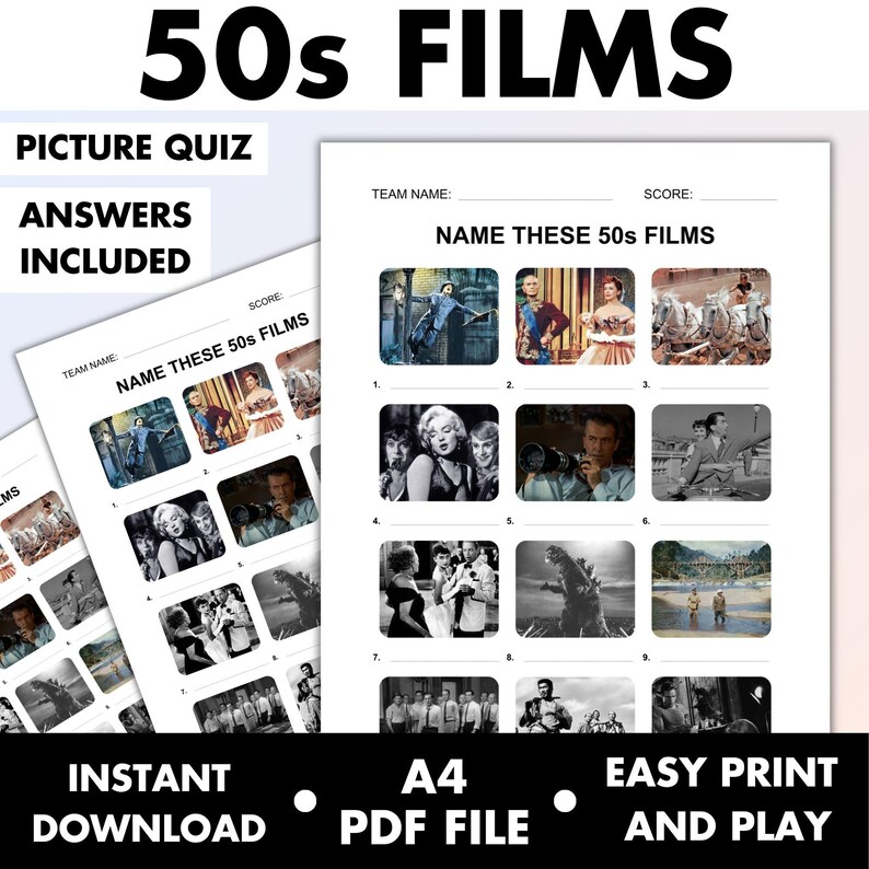 50s Films Picture Quiz • Name the Film Trivia • 50s Movies Pub Quiz