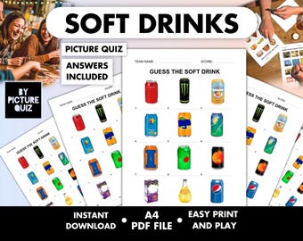 Frisdranken fotoquiz • Raad het drankje Pubquiz fotoronde • Fototrivia met antwoorden • Thuis printen Digitale download partygame