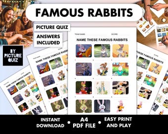 Famous Rabbits Picture Quiz • Easter Pub Quiz Picture Round • Family Printable Trivia • Easter Game guess the bunny hare • Digital Download