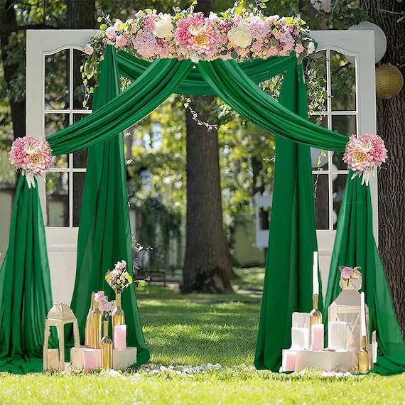 EMERALD Wedding Arch Draping Fabric 21 Ft by 29 2 Panels Chiffon Fabric  Drapery Party Ceiling Drapes Archway Drapes for Wedding Sheer 