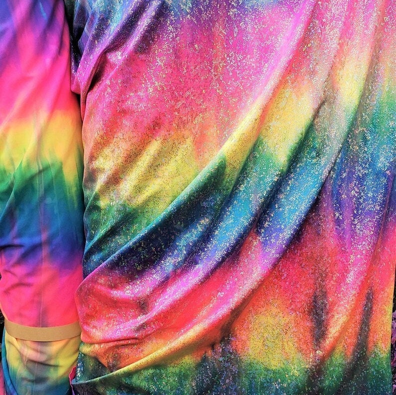 Tie Dye RAIN Hologram Print on Nylon Spandex Fabric Sold by Etsy