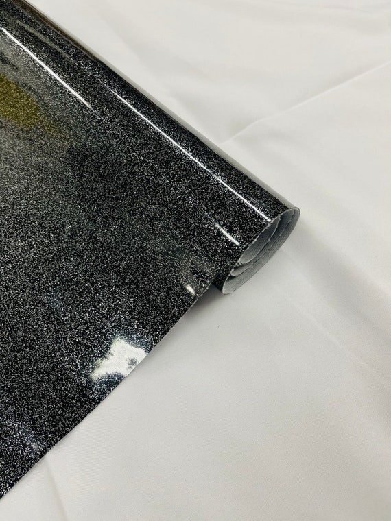 Black High Gloss Glitter + Sparkle Vinyl Upholstery Fabric By The Yard