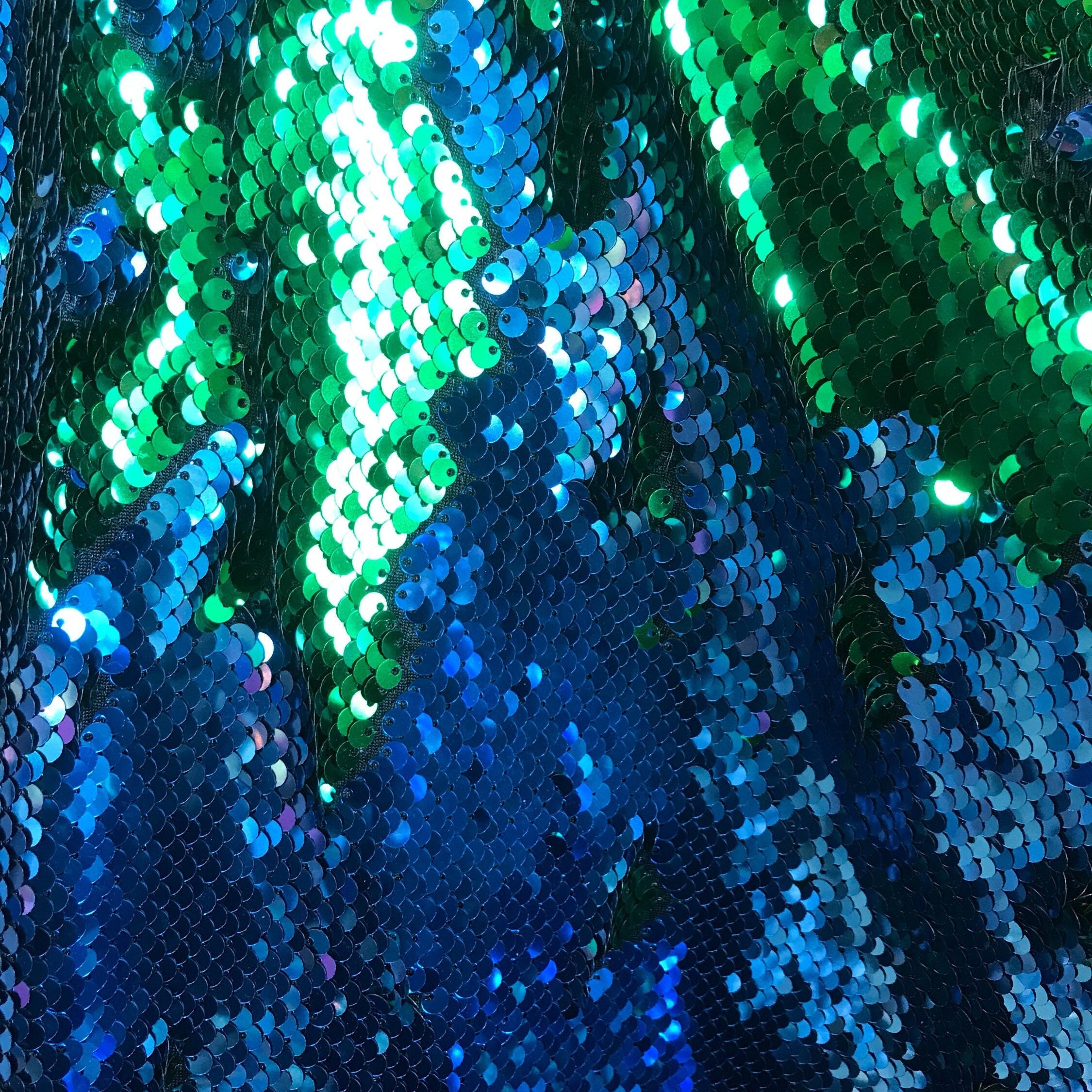 Flip Sequin Fabric Mermaid Reversible Sequin Fabric GREEN/BLUE Fabric ...