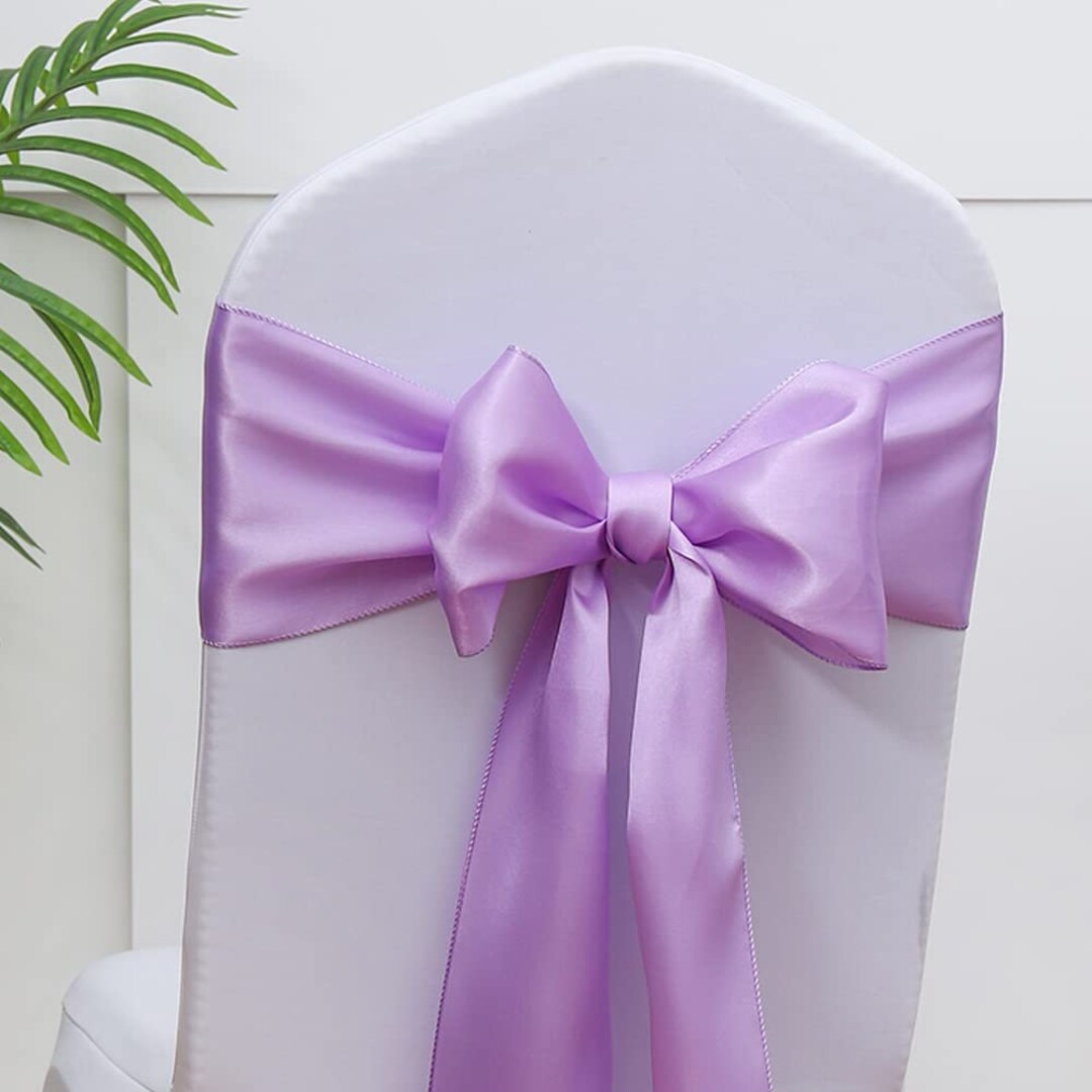 50 PCS Lilac Satin Chair Sashes Bows Universal Chair Cover for