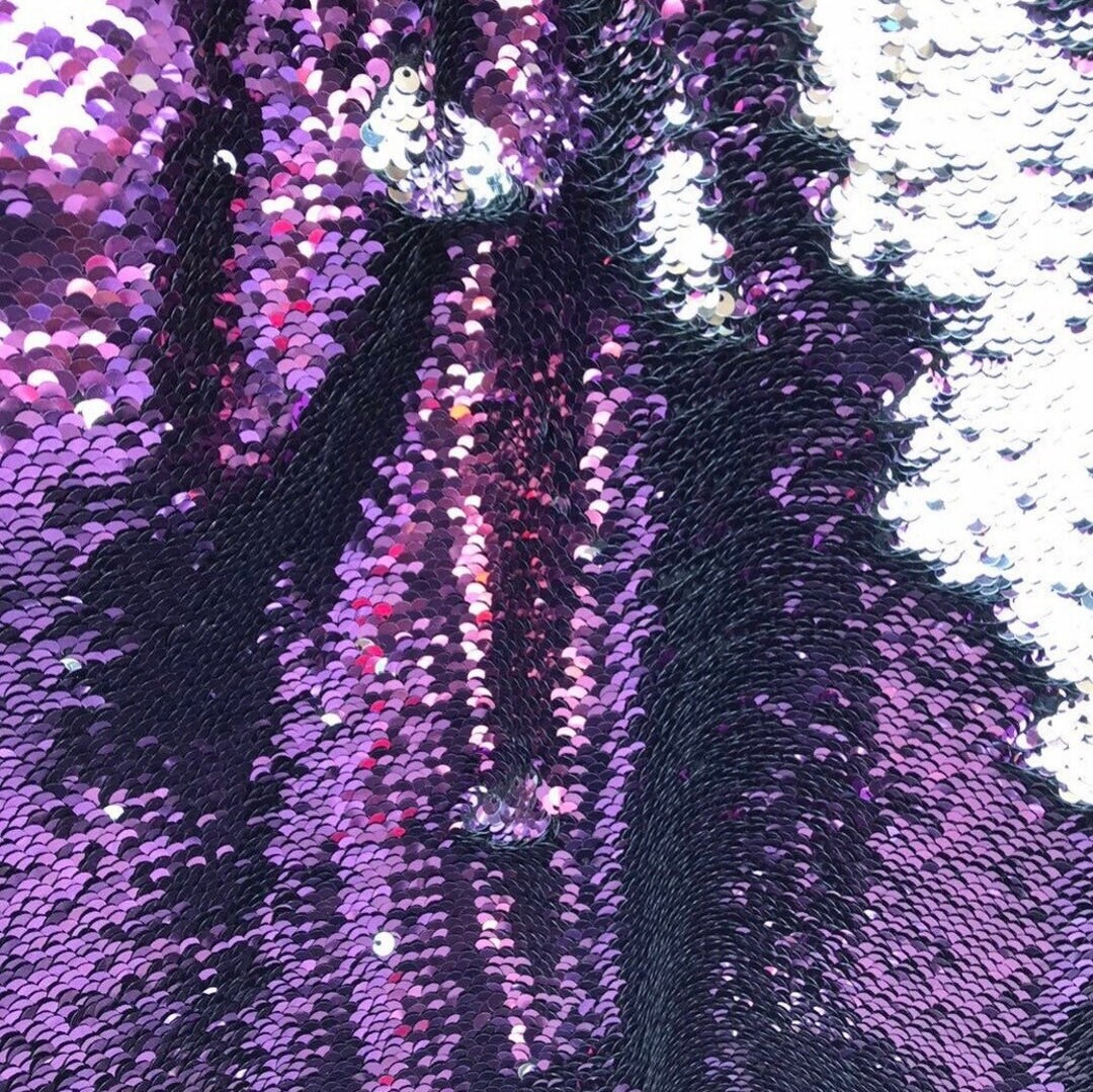 Flip Sequin Fabric Mermaid Reversible Sequin Fabric EGGPLANT/SILVER