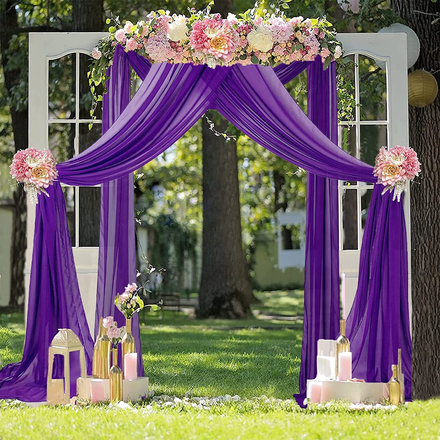 Wedding Arch Draping Fabric White Wedding Arch Drapes 2 Panels 6 Yards  Lavender