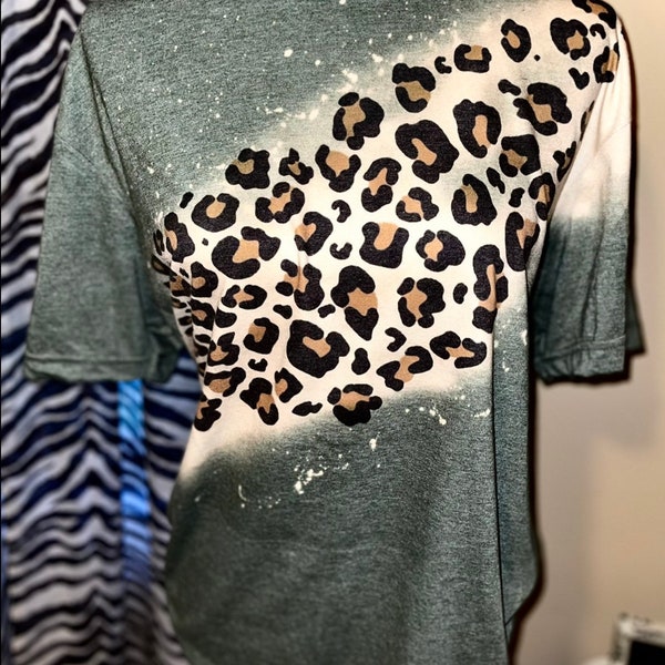 Leopard Cheetah Print Across Custom Bleached T Shirt Tee Patches Spots Mom Trendy Cute New Soft Feel Style Boho Hip Modern Retro Hippie Over